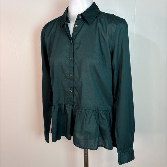 Ann Taylor Top Small Green Peplum Popover Shirt Lightweight Cotton Women's - Picture 3 of 11